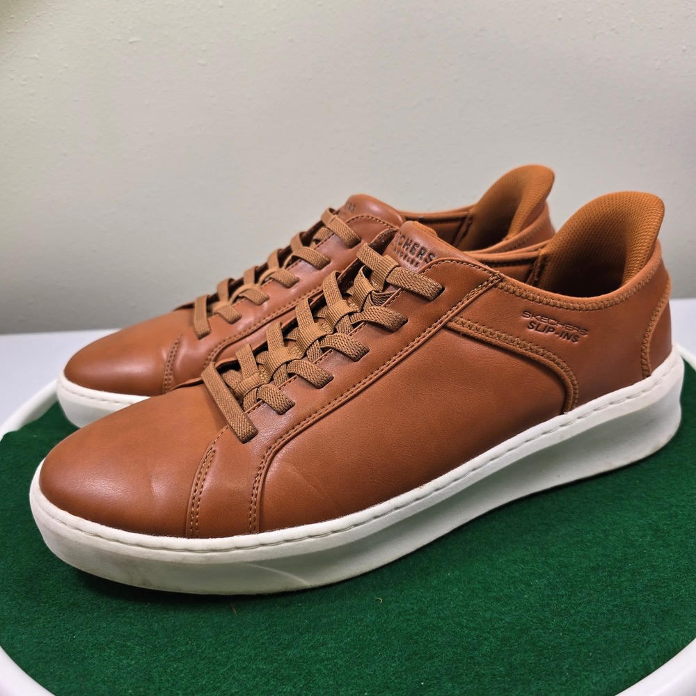 Skechers Slip-ins Mens 14 Eden LX Wide Fit Cognac Brown Sneakers 183177W Clean! - Picture 2 of 12